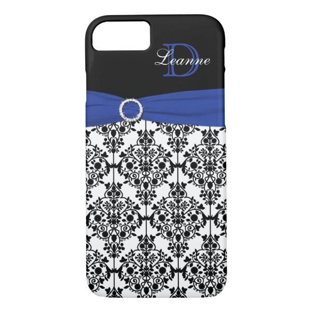 Monogram Blue Black White Damask iPhone 7 Case (Back)