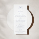 Monogram Blue Bow Wedding Menu Card<br><div class="desc">Elegant wedding menu card featuring a delicate blue bow motif and refined typography. The soft blue palette and clean, balanced layout create a timeless design that complements classic, romantic, and modern wedding tablescapes. Designed to coordinate beautifully with blue bow wedding invitations and stationery suites, this menu card adds a subtle...</div>