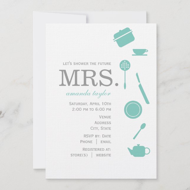 Monogram Blue Bridal Shower Invitations (Front)