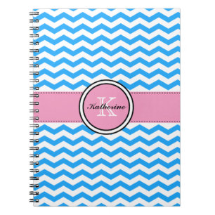 Monogram Blue Chevron and Pink Spiral Notebook