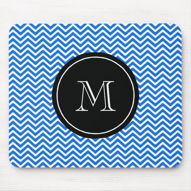 Monogram Blue Chevron Pattern Mouse Mat (Front)