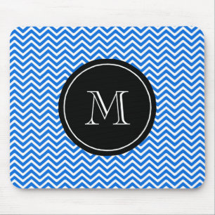 Monogram Blue Chevron Pattern Mouse Mat