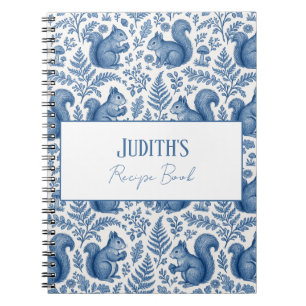 Monogram Blue Chinoiserie Squirrel Woodland Recipe Notebook