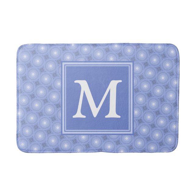 Monogram blue circles pattern bath mat (Front)