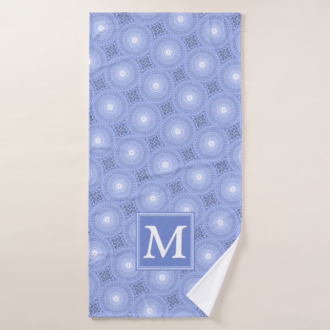 Monogram blue circles pattern bath towel (Bath Towel)
