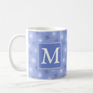 Monogram blue circles pattern coffee mug