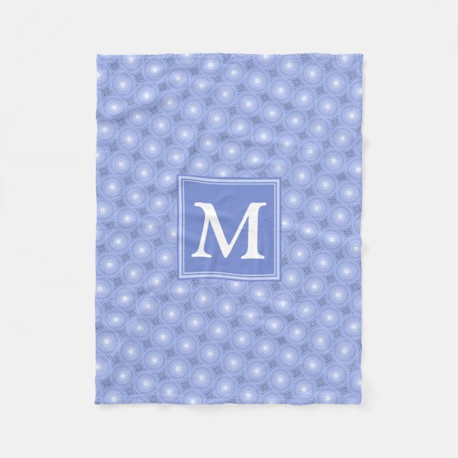 Monogram blue circles pattern fleece blanket (Front)