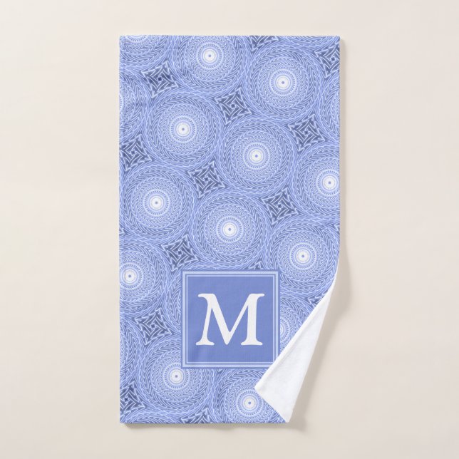 Monogram blue circles pattern hand towel (Hand Towel)