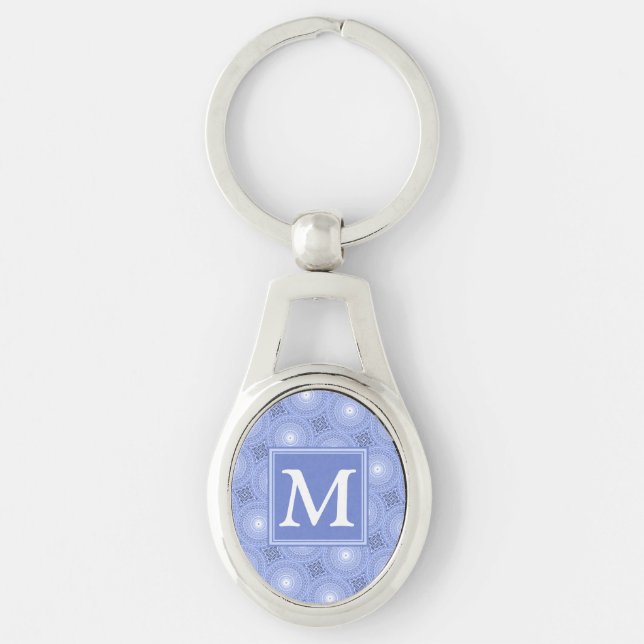 Monogram blue circles pattern key ring (Front)