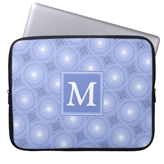 Monogram blue circles pattern laptop sleeve (Front)