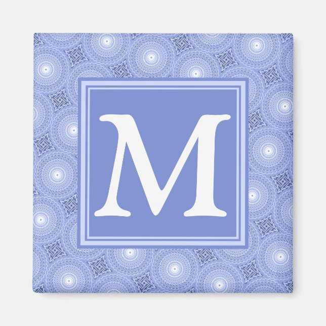 Monogram blue circles pattern magnet (Front)