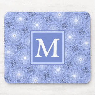 Monogram blue circles pattern mouse mat