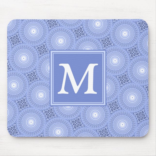 Monogram blue circles pattern mouse mat (Front)