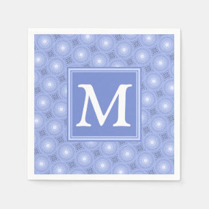 Monogram blue circles pattern napkin