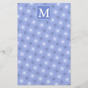 Monogram blue circles pattern stationery