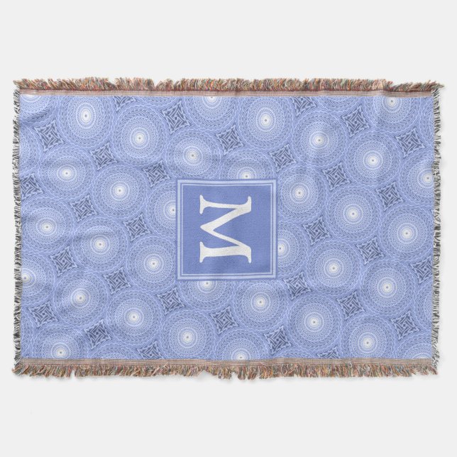 Monogram blue circles pattern throw blanket (Front)