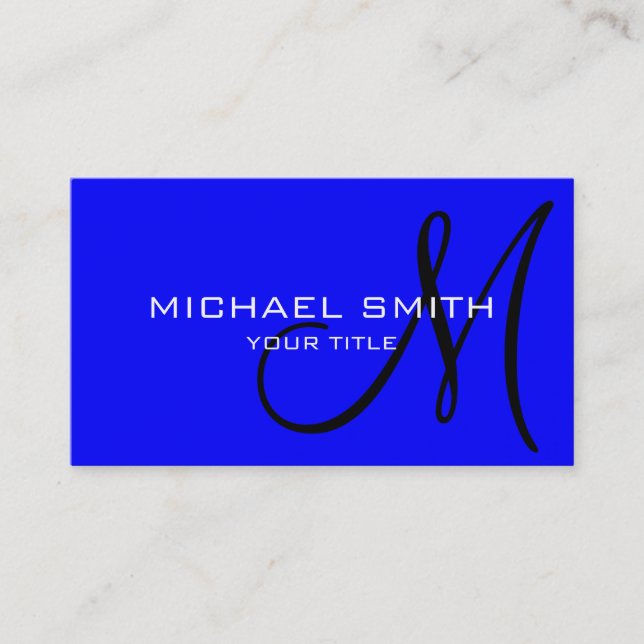 Monogram Blue colour background Business Card (Front)