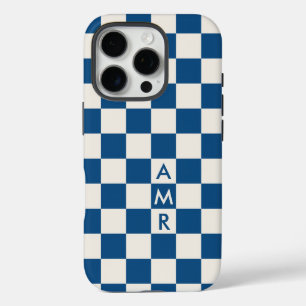 Monogram Blue Cream Chequered Pattern iPhone 16 Pro Case