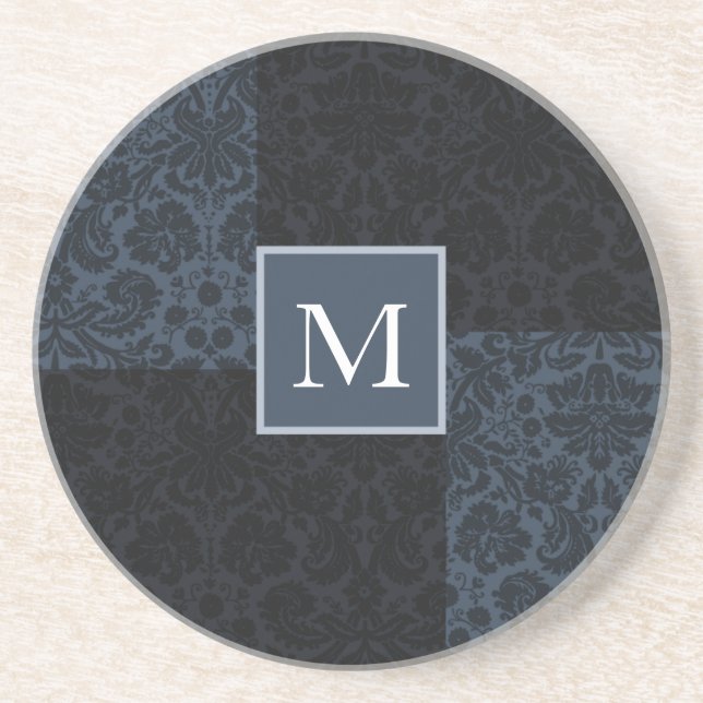 monogram blue damask coaster (Front)
