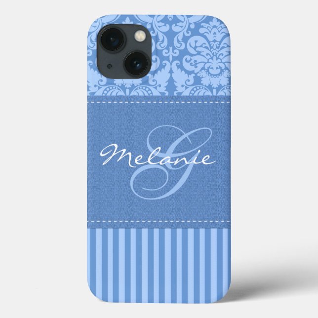Monogram Blue Damask Stripe iPad Air Case (Back)