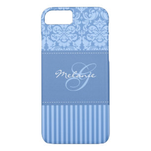 Monogram Blue Damask Stripe iPhone 7 Case