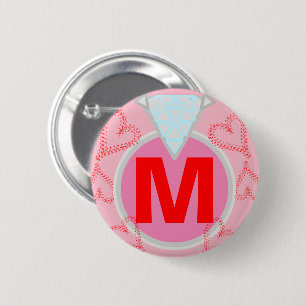 Monogram Blue Diamond Red Hearts 6 Cm Round Badge