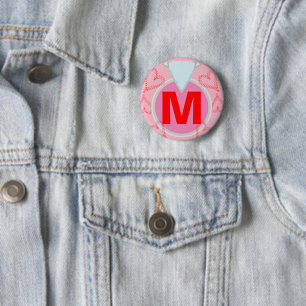 Monogram Blue Diamond Red Hearts 6 Cm Round Badge