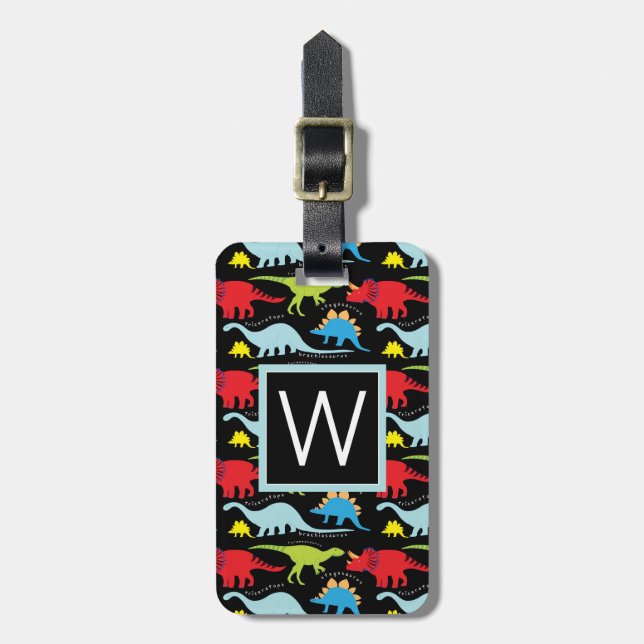 Monogram | Blue  Dinosaurs Luggage Tag (Front Vertical)