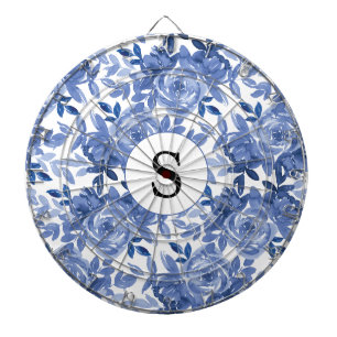 Monogram Blue Floral Botanical Pattern Dartboard