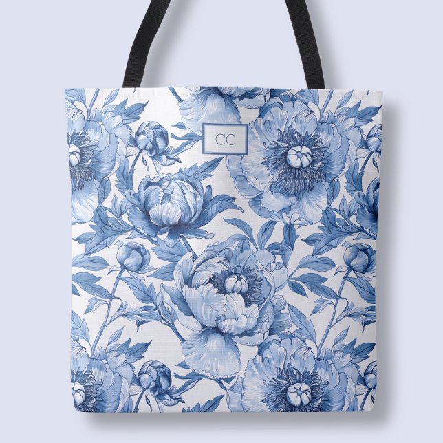 Monogram Blue Floral Bridesmaid Flower Shopping Tote Bag (Monogram Blue Floral Bridesmaid Flower Shopping Tote Bag)