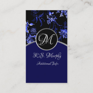 Monogram Blue Floral Business Card 4