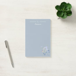 Monogram Blue Floral Dragonfly Botanical Cottage  Post-it Notes