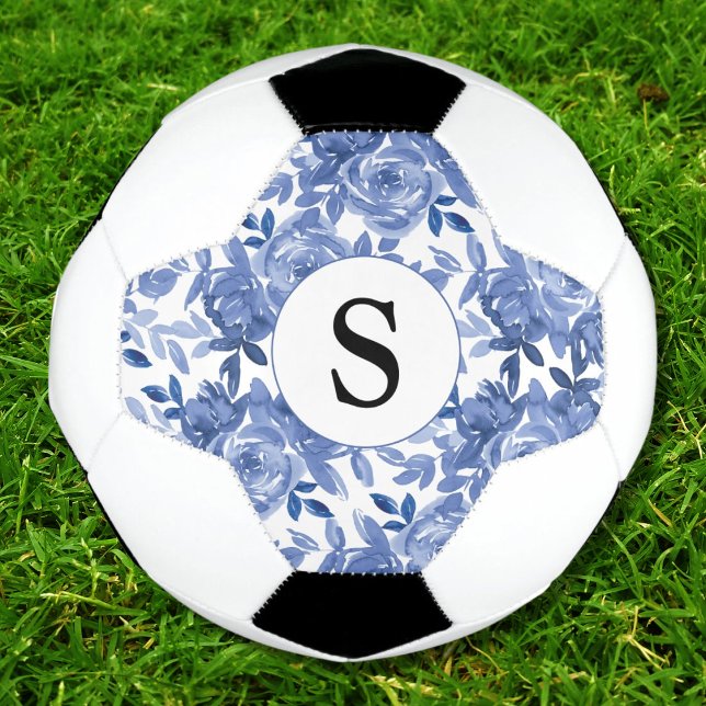 Monogram Blue Floral Pattern  Football (Creator Uploaded)