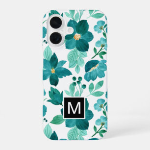 Monogram blue flower pattern iPhone case