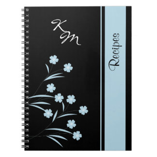 Monogram Blue Flower Pattern Spiral Notebook