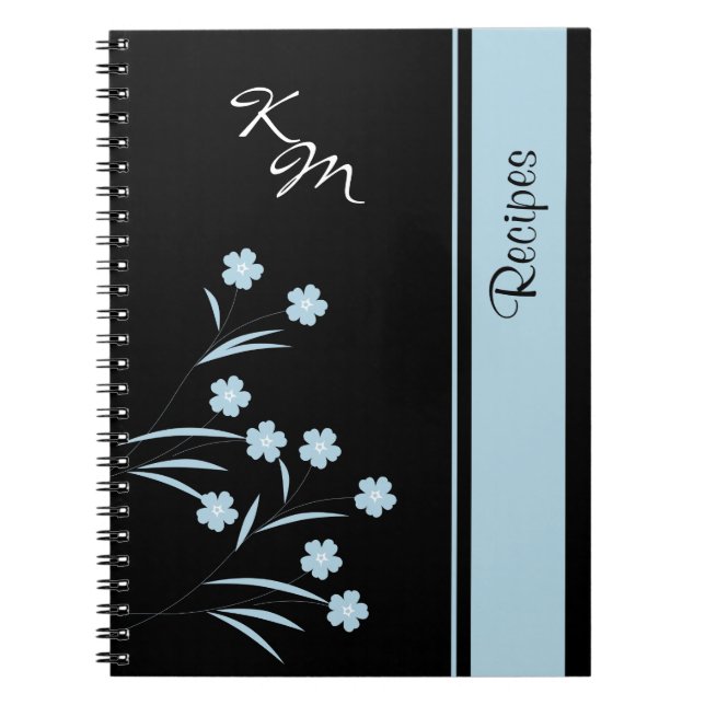 Monogram Blue Flower Pattern Spiral Notebook (Front)