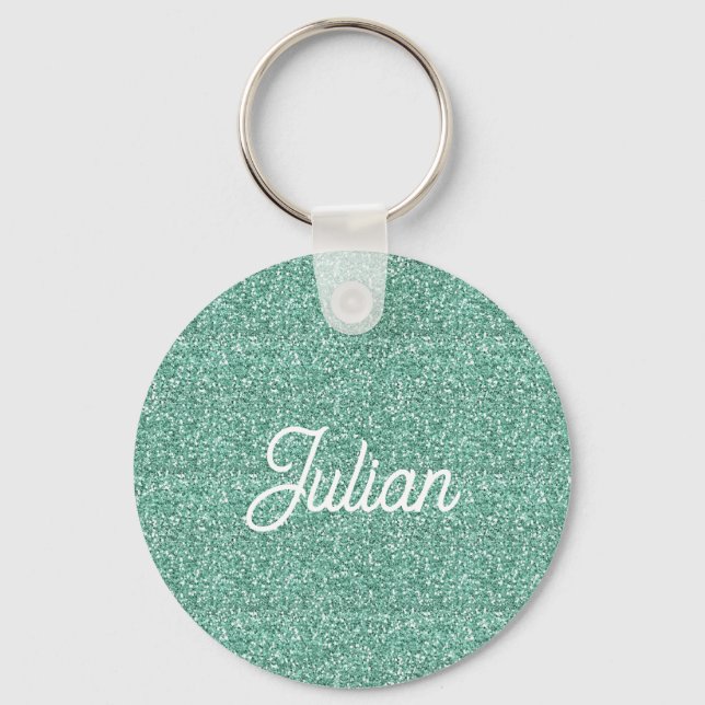 Monogram blue glitter sparkle key ring (Front)