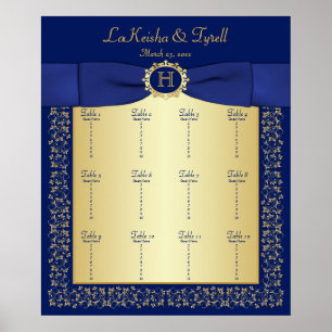 Monogram Blue, Gold Floral Table Seating Poster