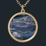Monogram Blue Gold Glitter Agate Bridesmaid Gift Gold Plated Necklace<br><div class="desc">Personalise this silver plate or gold plate necklace with her name or initials. A trendy and stylish gift for the women in your life.</div>