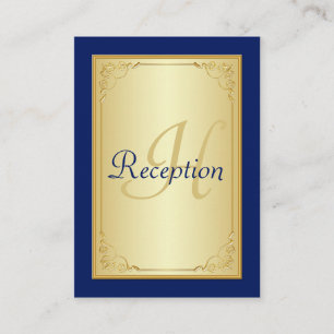Monogram Blue Gold Scroll Reception Enclosure Card