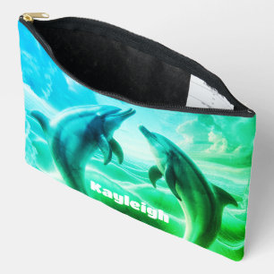 Monogram Blue Green Dolphins Ocean   Accessory Pouch