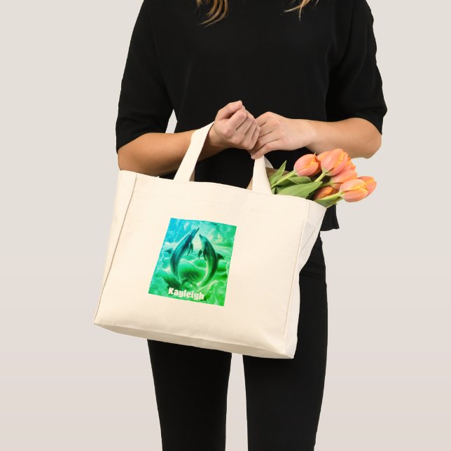 Monogram Blue & Green Dolphins Ocean | Mini Tote Bag (Front (Product))