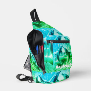 Monogram Blue & Green Dolphins Ocean Sling Bag