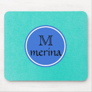Monogram Blue Green Gold Circle Mouse Mat