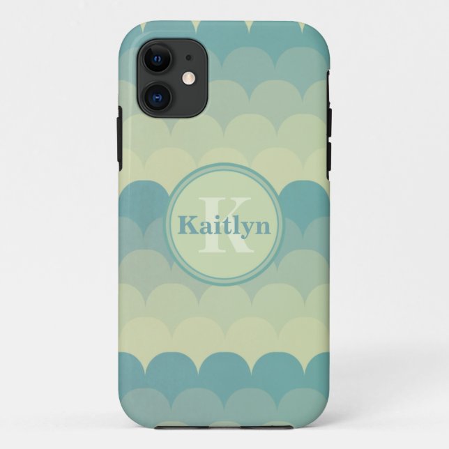 Monogram Blue Green Wave Pattern Case-Mate iPhone Case (Back)