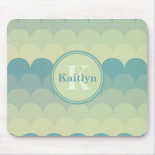 Monogram Blue Green Wave Pattern Mouse Mat