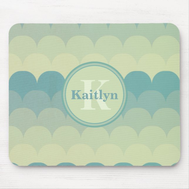 Monogram Blue Green Wave Pattern Mouse Mat (Front)