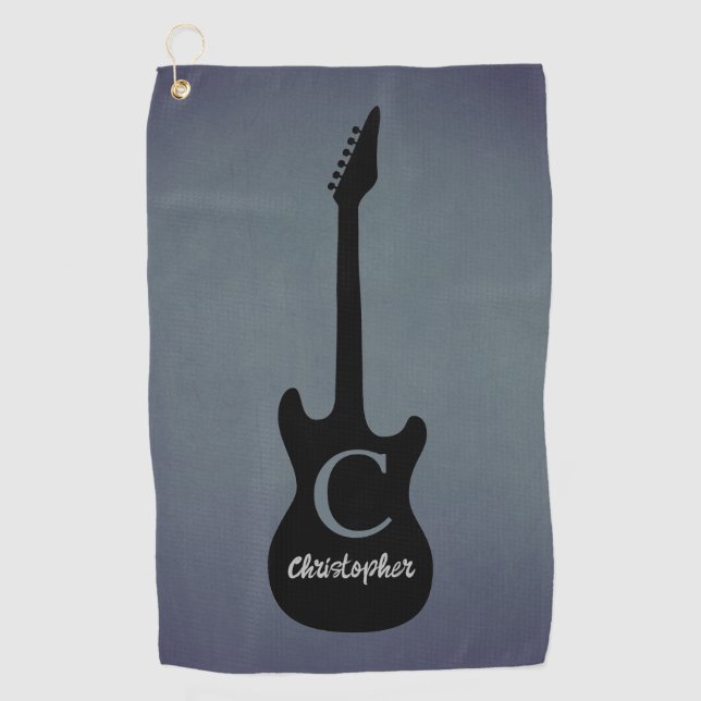 Monogram Blue Grey Electric Guitar Golf Towel (Front)