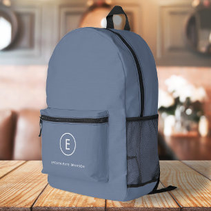 Monogram Blue Grey Minimalist Simple Initial Name Printed Backpack