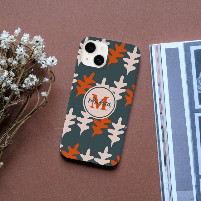 Monogram Blue, Grey & Orange Abstract Art Pattern iPhone Case (Creator Uploaded)